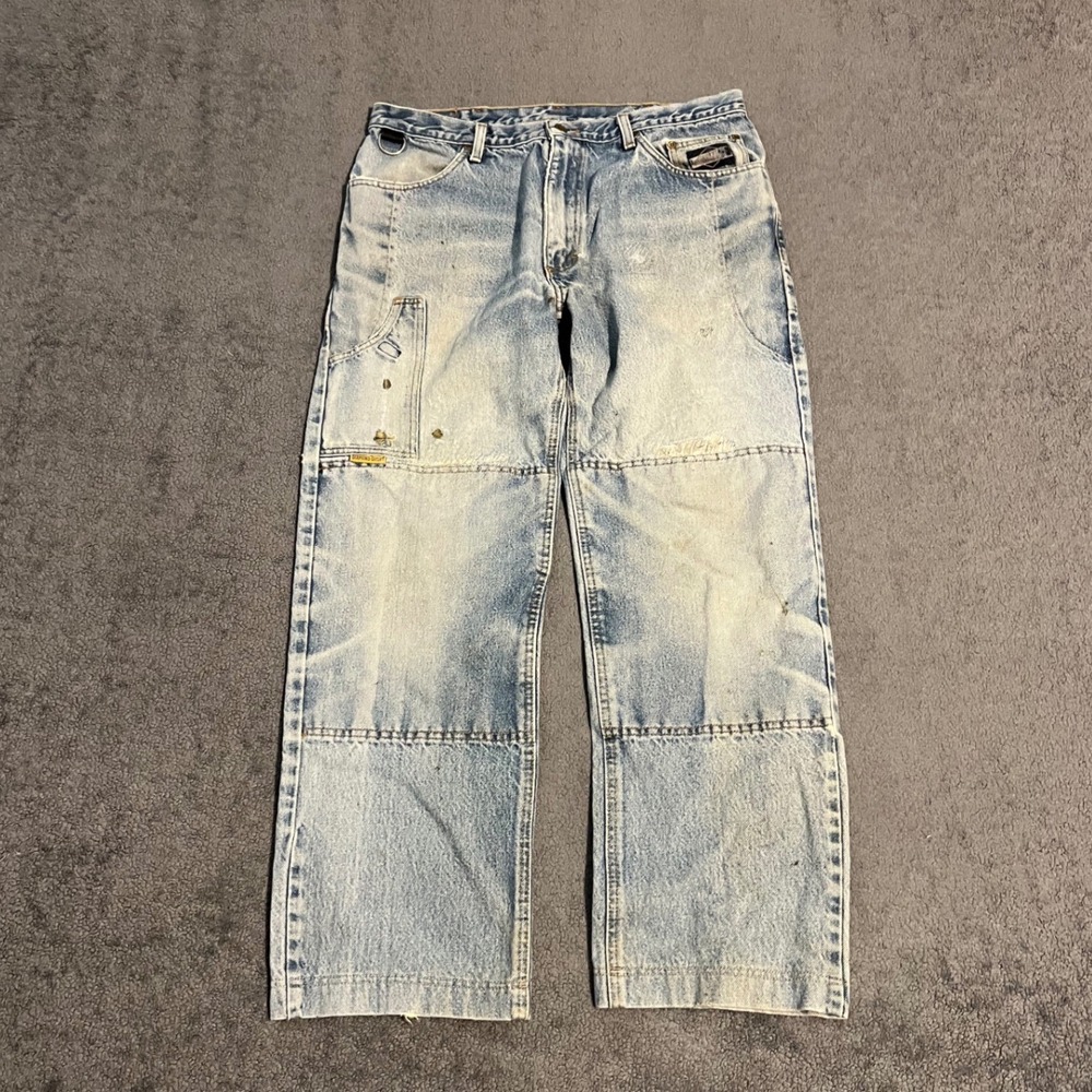 Thrashed Diamond Gusset Mens Carpenter Jeans Double Knee Workwear 34x30
